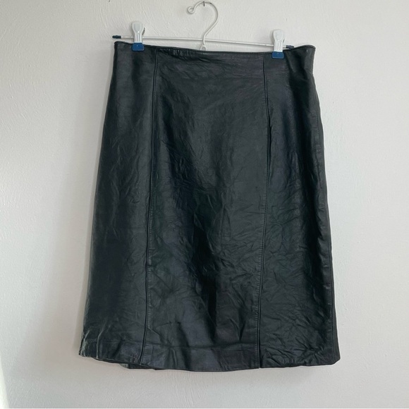 Vintage Dresses & Skirts - Vintage 90s Y2K black lambskin leather skirt small